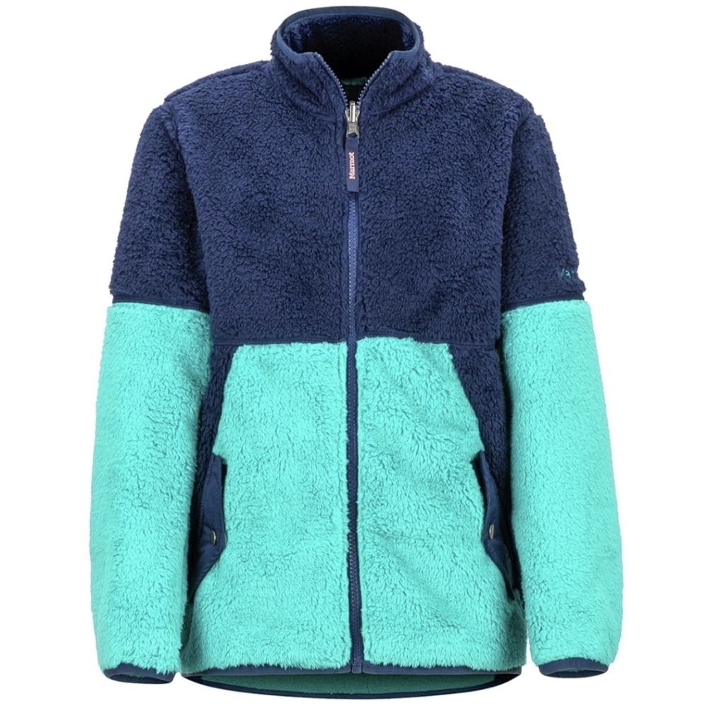 Marmot Lariat fleece Girls L Navy+Aqua Colorblock Full Zip Jacket